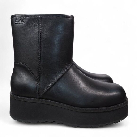 UGG Cityfunc Mid Leather Waterproof Platform Boots Black 1162990 Women's 8 - Picture 4 of 11